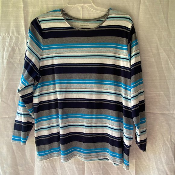 Croft & Barrow Multi Blue Striped Long Sleeve Classic Tee Size 2X - Picture 1 of 4